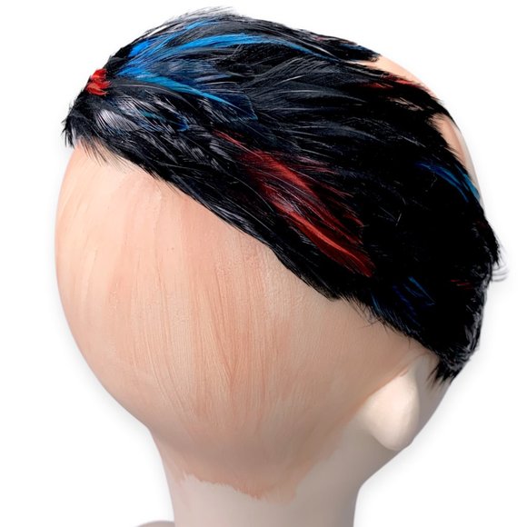 Vintage West Germany Black Blue Red Feather Juliette Headband Hat Pin Up main image 6
